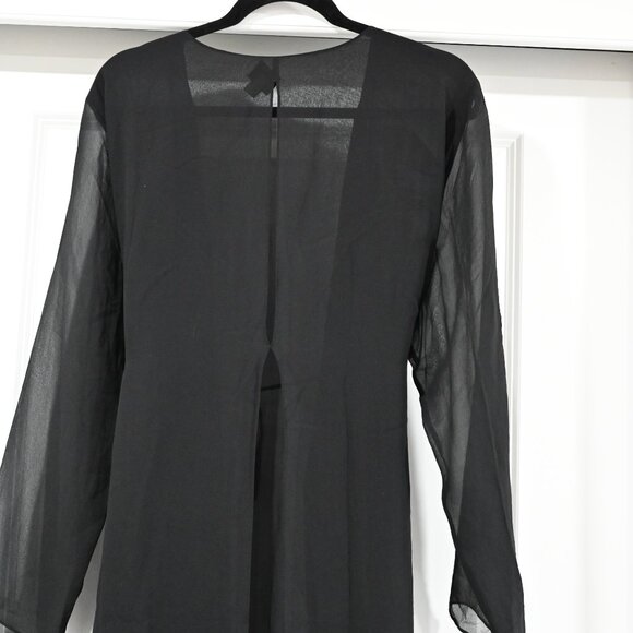 Eileen Fisher Woman 1X Black Tie Waist Long Sheer Blouse Robe - Picture 9 of 9